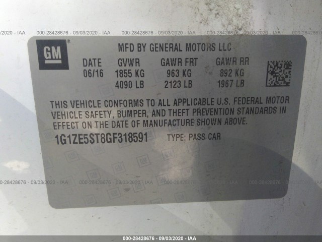 Photo 8 VIN: 1G1ZE5ST8GF318591 - CHEVROLET MALIBU 