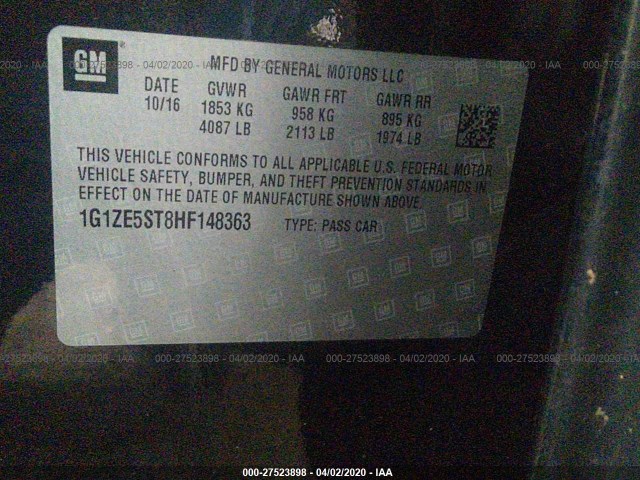 Photo 8 VIN: 1G1ZE5ST8HF148363 - CHEVROLET MALIBU 