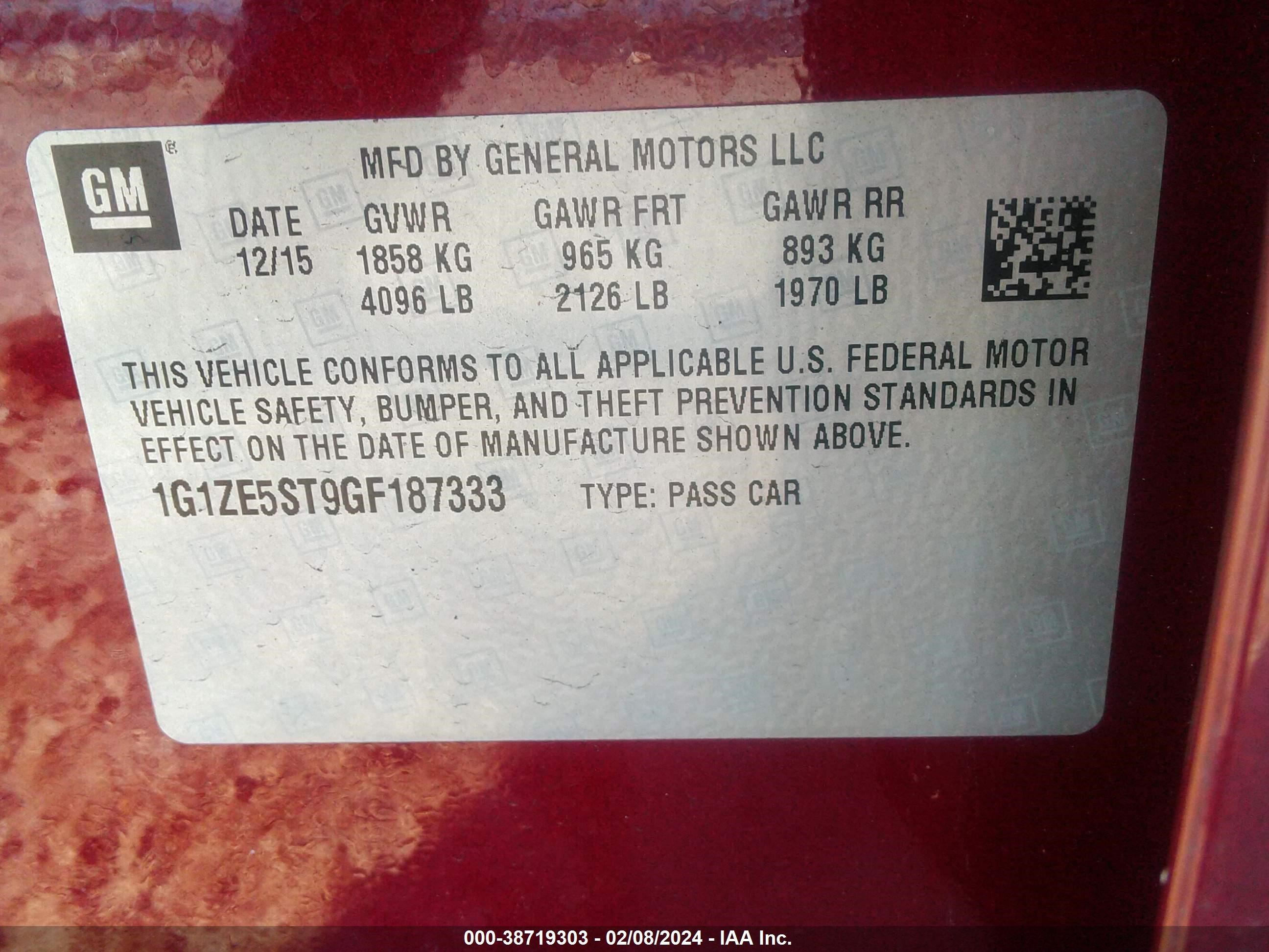 Photo 8 VIN: 1G1ZE5ST9GF187333 - CHEVROLET MALIBU 