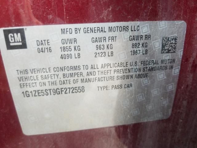 Photo 9 VIN: 1G1ZE5ST9GF272558 - CHEVROLET MALIBU LT 