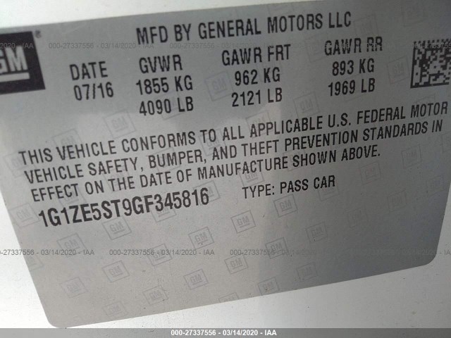 Photo 8 VIN: 1G1ZE5ST9GF345816 - CHEVROLET MALIBU 