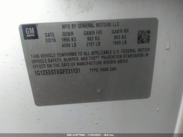 Photo 8 VIN: 1G1ZE5STXGF231131 - CHEVROLET MALIBU 