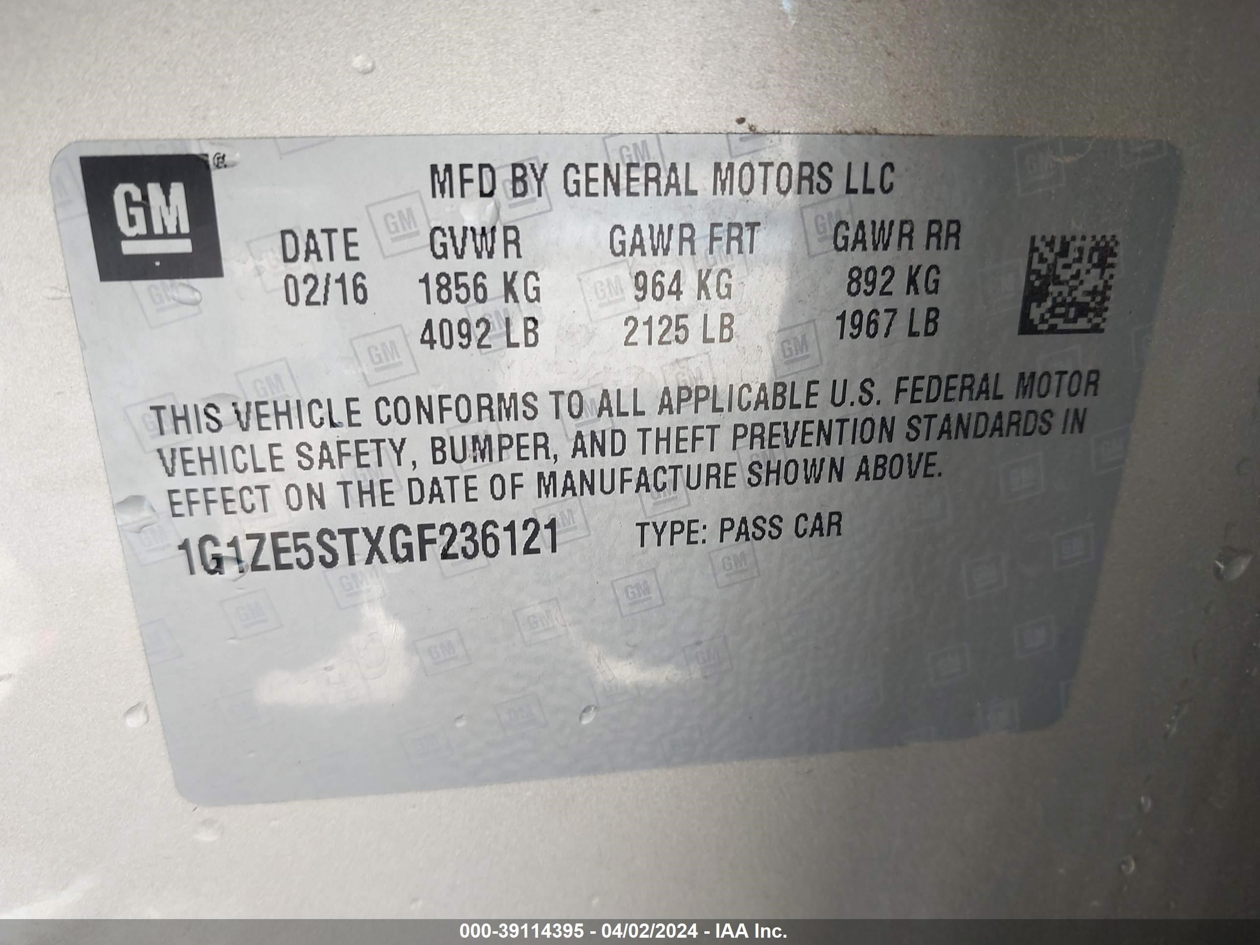 Photo 8 VIN: 1G1ZE5STXGF236121 - CHEVROLET MALIBU 