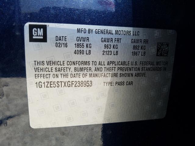 Photo 9 VIN: 1G1ZE5STXGF238953 - CHEVROLET MALIBU LT 