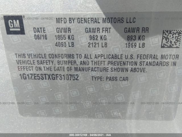 Photo 8 VIN: 1G1ZE5STXGF310752 - CHEVROLET MALIBU 