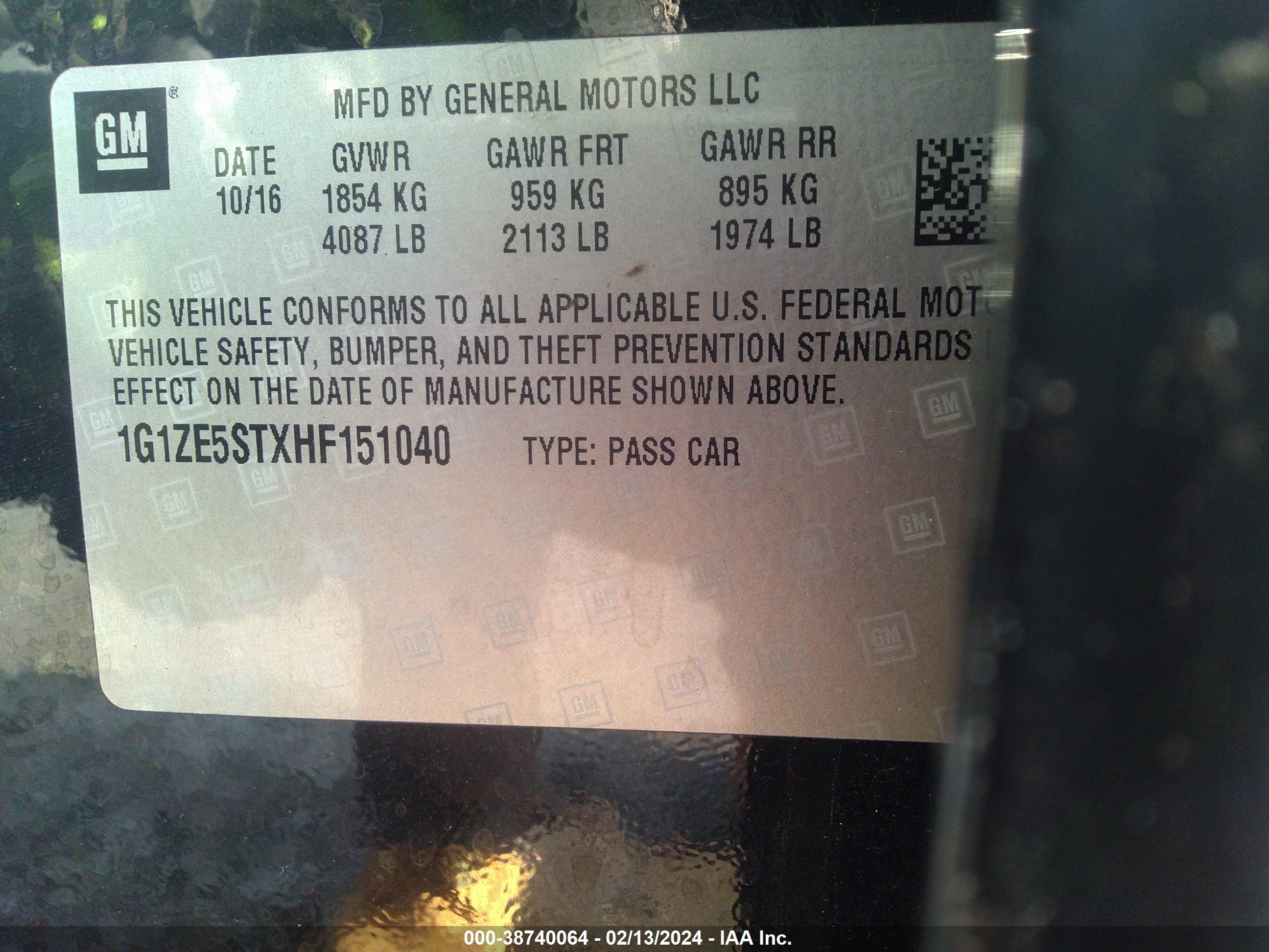 Photo 8 VIN: 1G1ZE5STXHF151040 - CHEVROLET MALIBU 