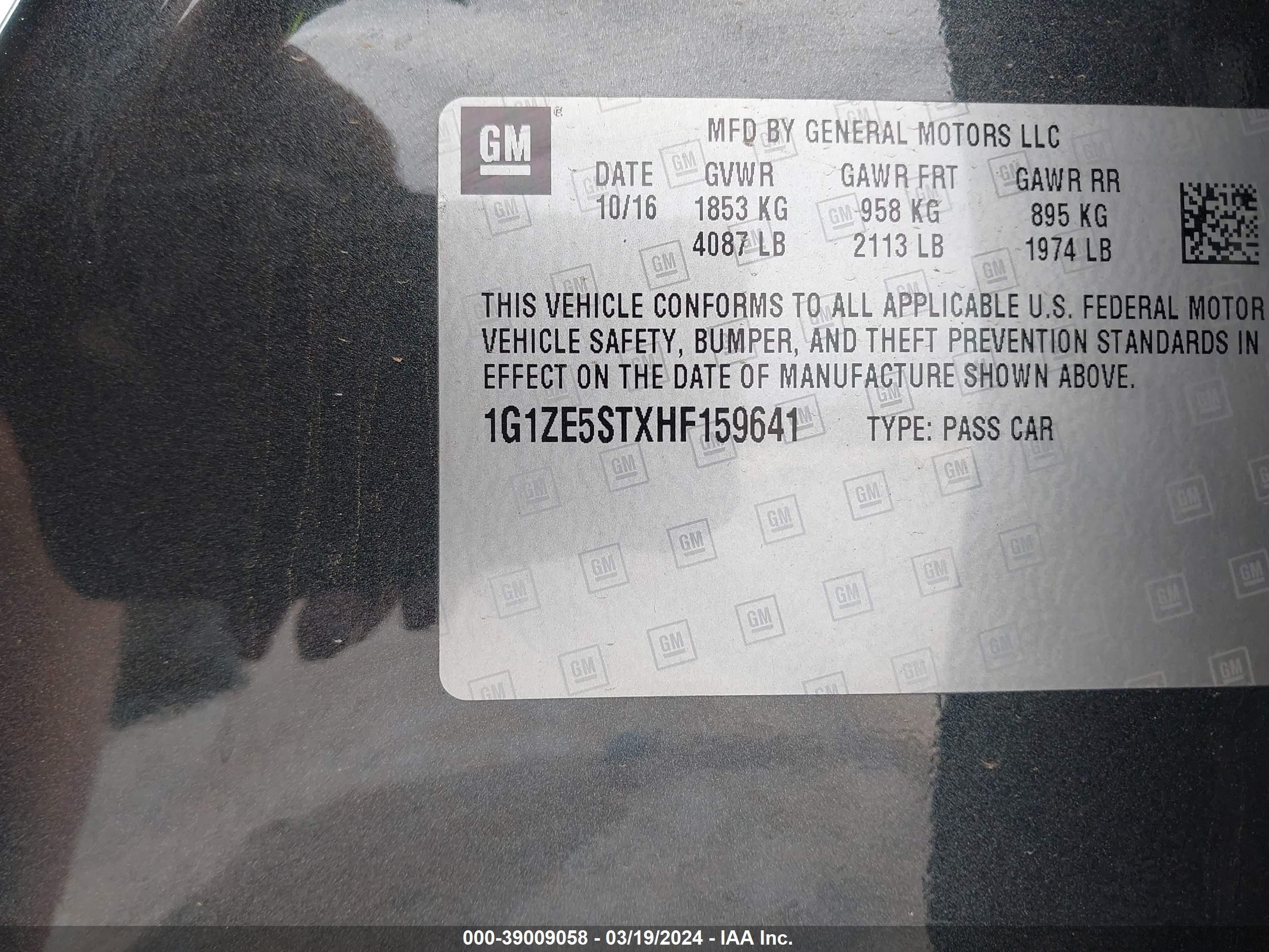 Photo 8 VIN: 1G1ZE5STXHF159641 - CHEVROLET MALIBU 