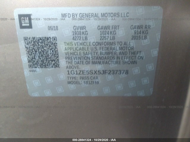 Photo 8 VIN: 1G1ZE5SX5JF237378 - CHEVROLET MALIBU 