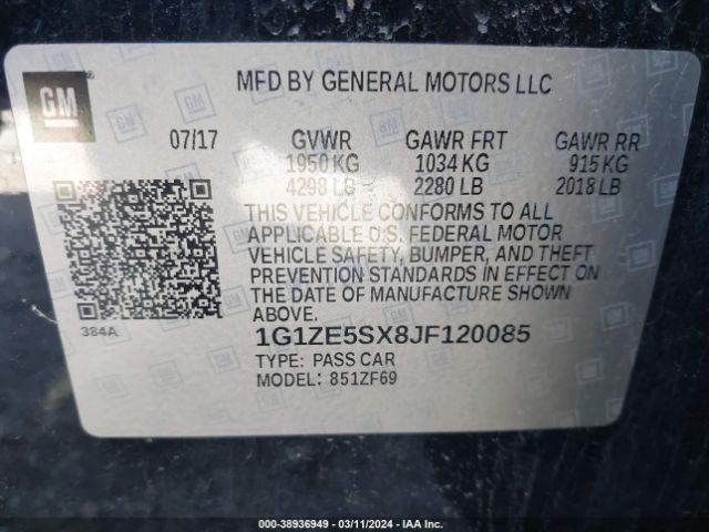 Photo 8 VIN: 1G1ZE5SX8JF120085 - CHEVROLET MALIBU 