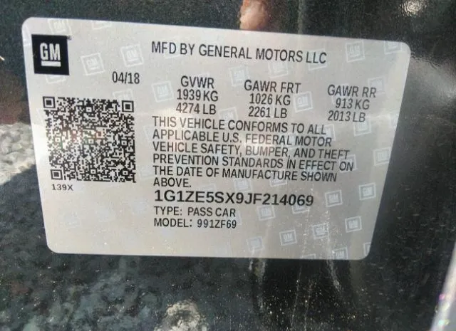 Photo 8 VIN: 1G1ZE5SX9JF214069 - CHEVROLET MALIBU 