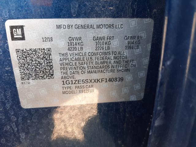 Photo 9 VIN: 1G1ZE5SXXKF140839 - CHEVROLET MALIBU PRE 