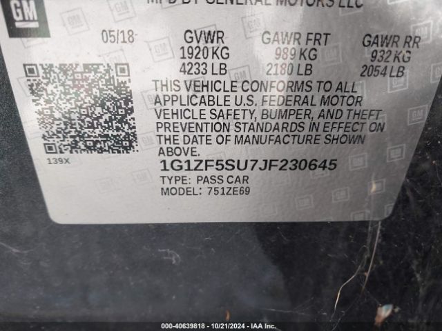 Photo 8 VIN: 1G1ZF5SU7JF230645 - CHEVROLET MALIBU 