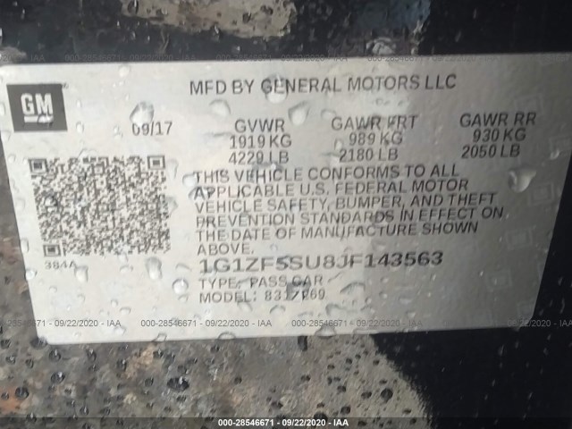 Photo 8 VIN: 1G1ZF5SU8JF143563 - CHEVROLET MALIBU 