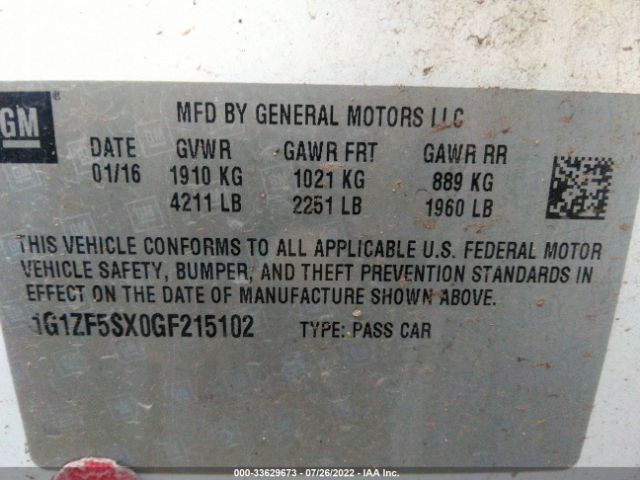 Photo 8 VIN: 1G1ZF5SX0GF215102 - CHEVROLET MALIBU 