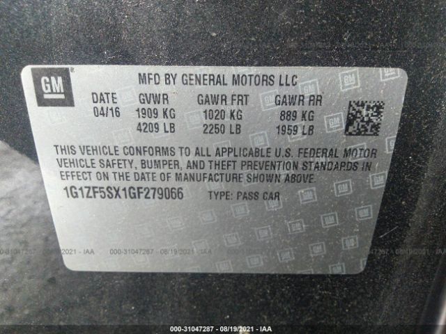 Photo 8 VIN: 1G1ZF5SX1GF279066 - CHEVROLET MALIBU 