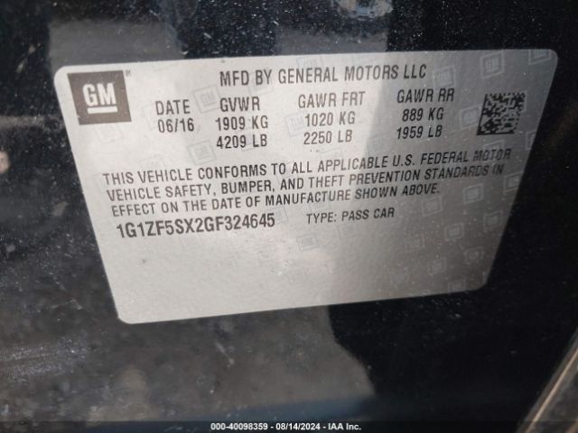 Photo 8 VIN: 1G1ZF5SX2GF324645 - CHEVROLET MALIBU 