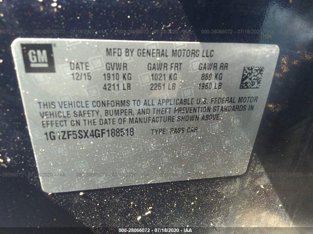 Photo 8 VIN: 1G1ZF5SX4GF188518 - CHEVROLET MALIBU 