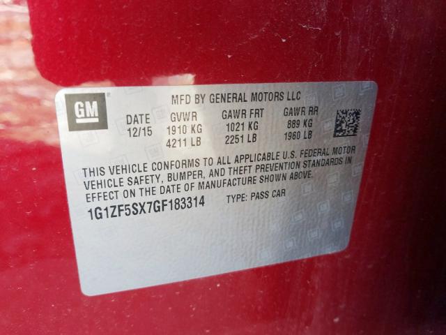 Photo 9 VIN: 1G1ZF5SX7GF183314 - CHEVROLET MALIBU LT 