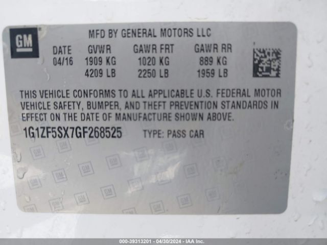 Photo 8 VIN: 1G1ZF5SX7GF268525 - CHEVROLET MALIBU 