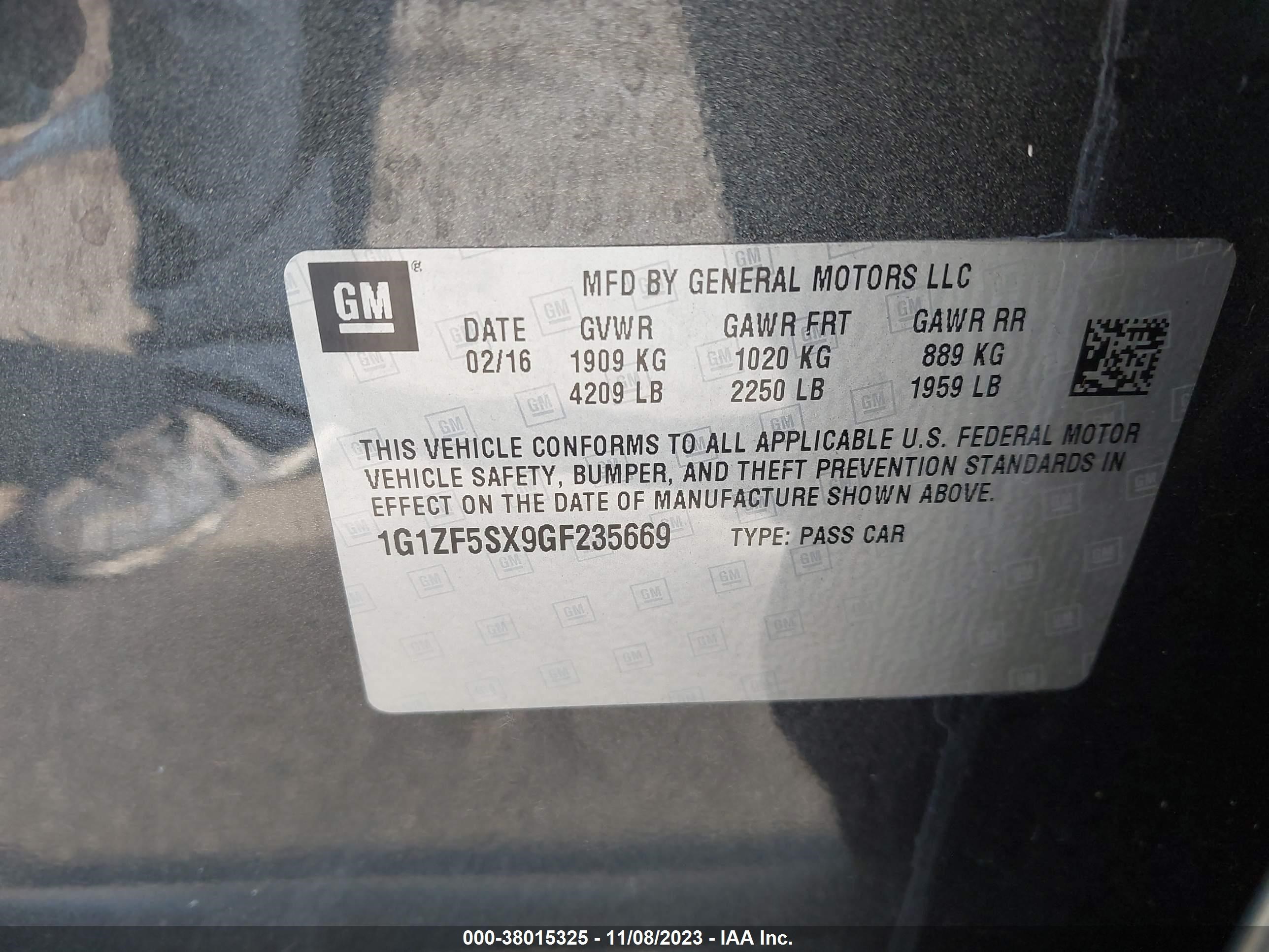 Photo 8 VIN: 1G1ZF5SX9GF235669 - CHEVROLET MALIBU 