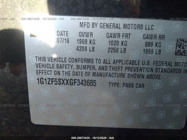 Photo 8 VIN: 1G1ZF5SXXGF343685 - CHEVROLET MALIBU 