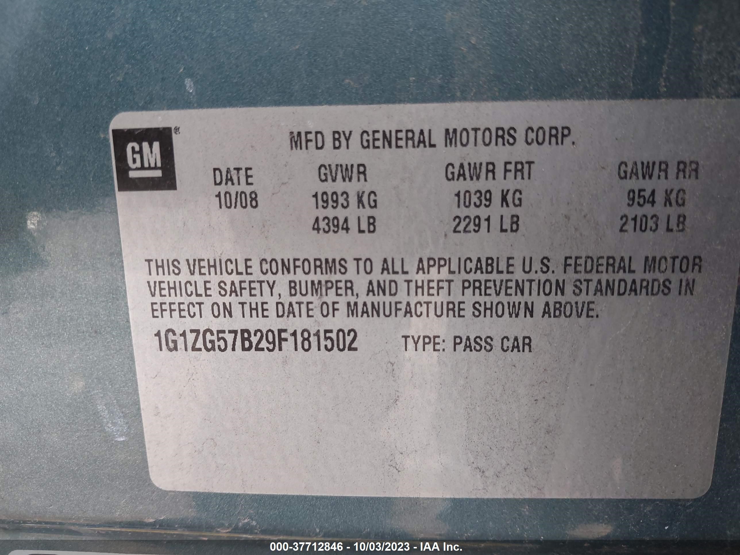 Photo 8 VIN: 1G1ZG57B29F181502 - CHEVROLET MALIBU 