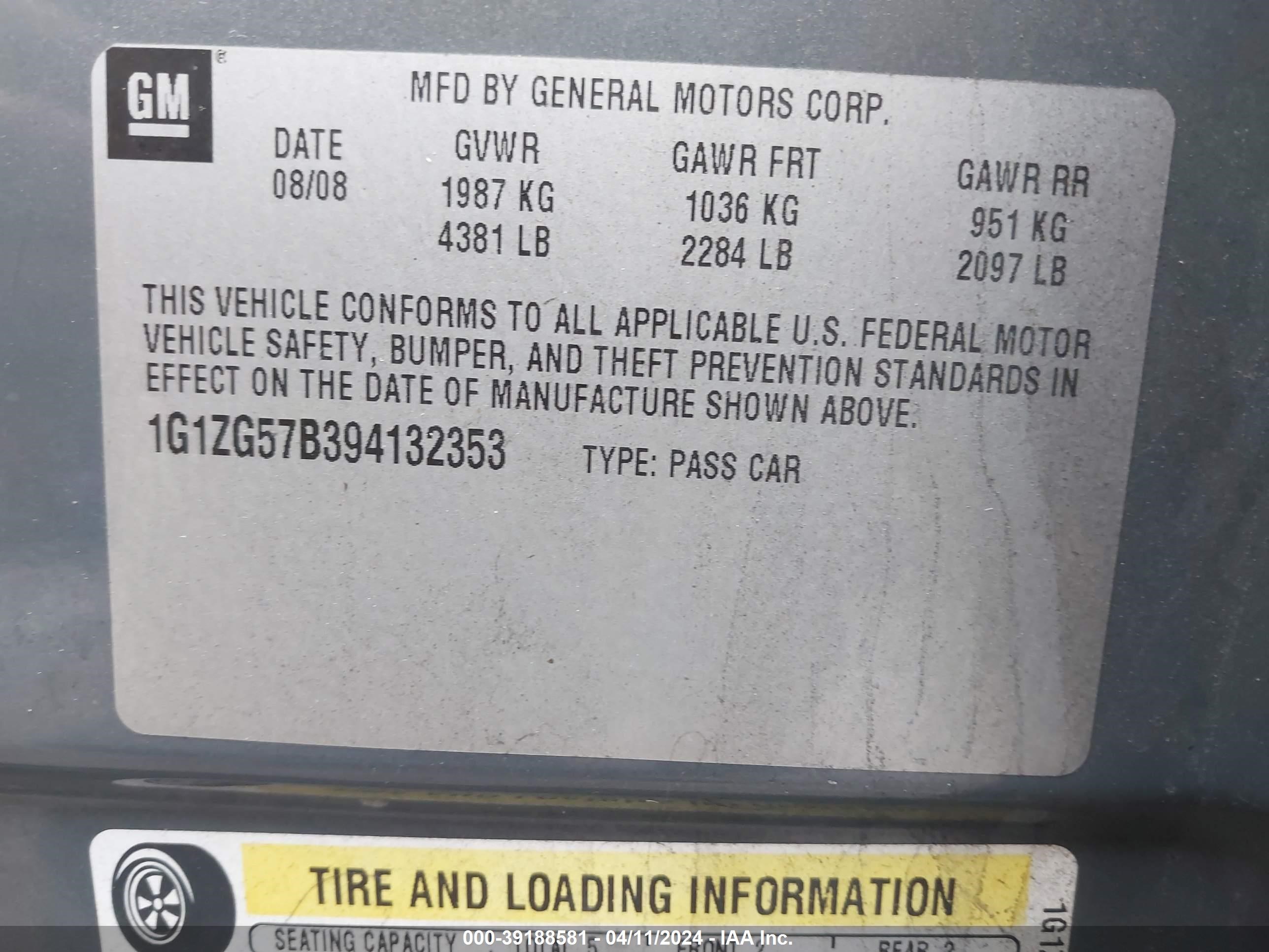 Photo 8 VIN: 1G1ZG57B394132353 - CHEVROLET MALIBU 