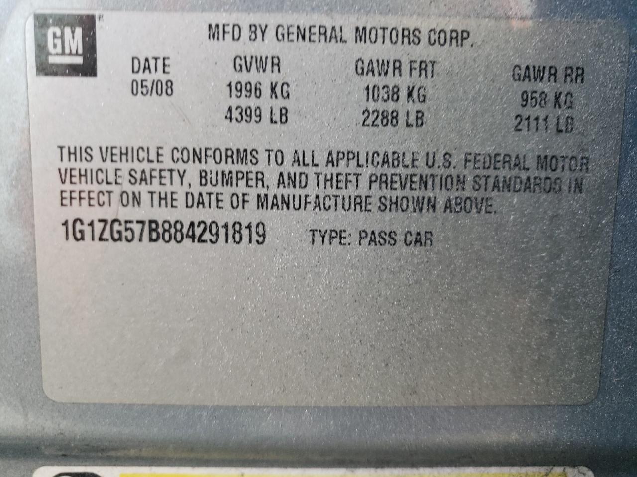 Photo 11 VIN: 1G1ZG57B884291819 - CHEVROLET MALIBU 