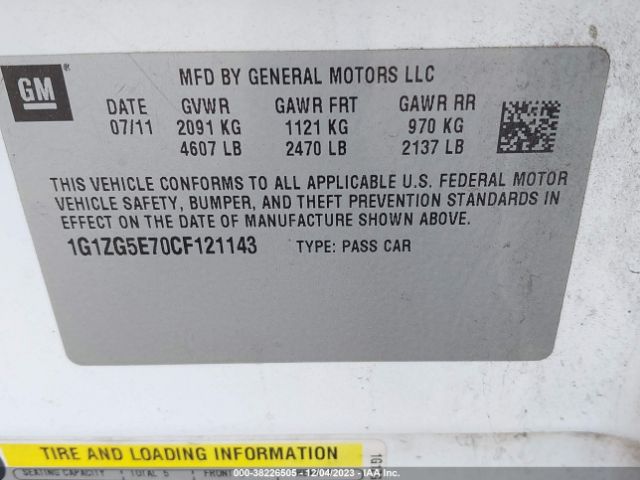 Photo 8 VIN: 1G1ZG5E70CF121143 - CHEVROLET MALIBU 