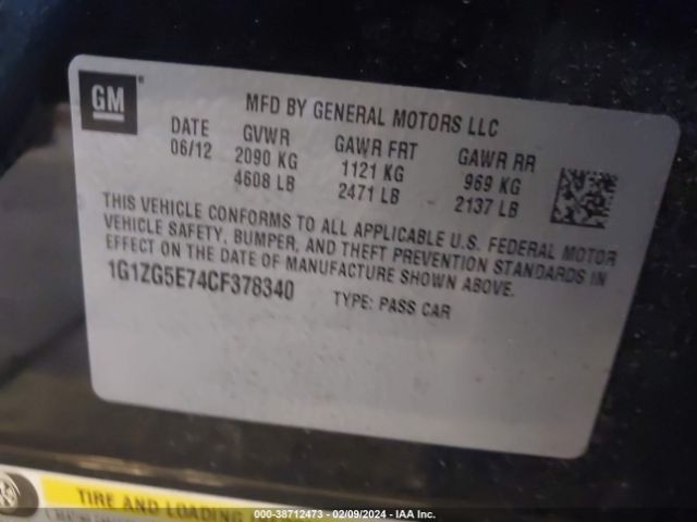 Photo 8 VIN: 1G1ZG5E74CF378340 - CHEVROLET MALIBU 