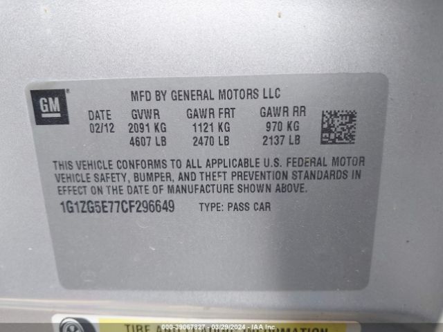 Photo 8 VIN: 1G1ZG5E77CF296649 - CHEVROLET MALIBU 