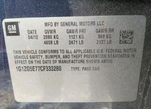 Photo 8 VIN: 1G1ZG5E77CF333280 - CHEVROLET MALIBU 