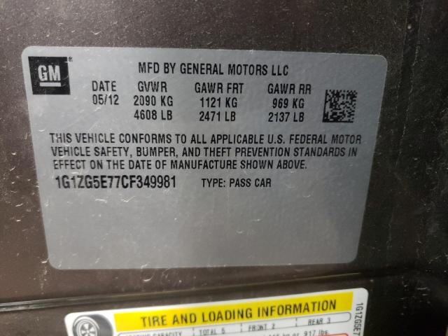 Photo 9 VIN: 1G1ZG5E77CF349981 - CHEVROLET MALIBU LTZ 