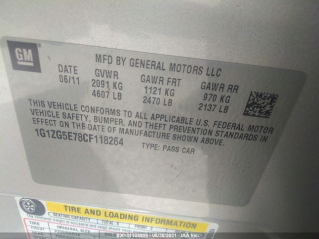 Photo 8 VIN: 1G1ZG5E78CF118264 - CHEVROLET MALIBU 