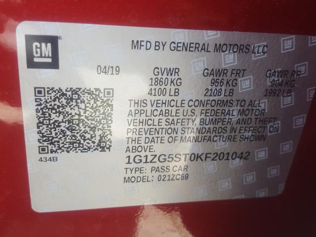 Photo 9 VIN: 1G1ZG5ST0KF201042 - CHEVROLET MALIBU RS 