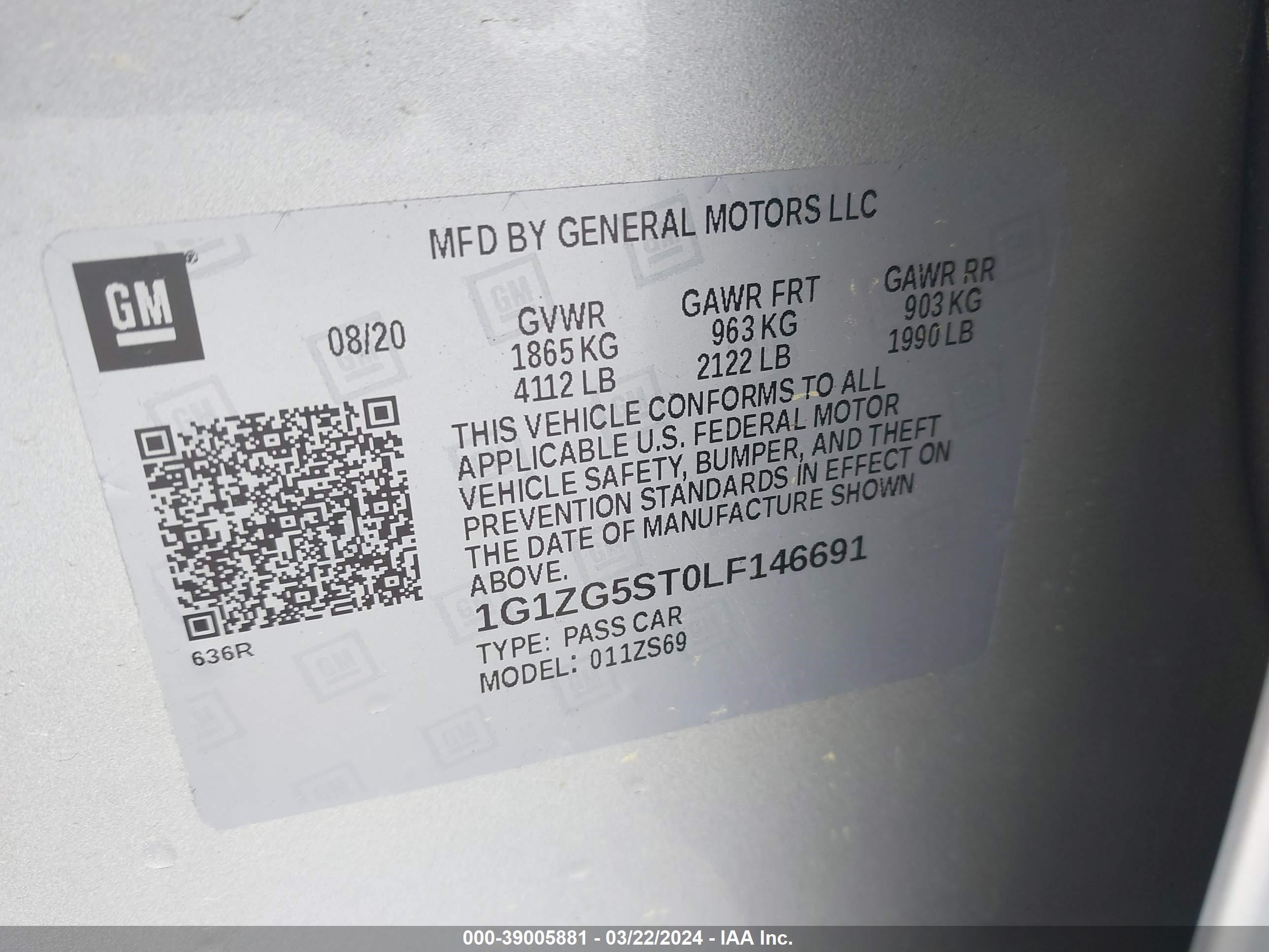 Photo 8 VIN: 1G1ZG5ST0LF146691 - CHEVROLET MALIBU 