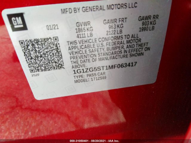 Photo 8 VIN: 1G1ZG5ST1MF063417 - CHEVROLET MALIBU 