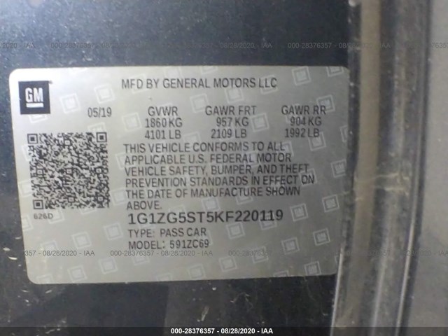 Photo 8 VIN: 1G1ZG5ST5KF220119 - CHEVROLET MALIBU 