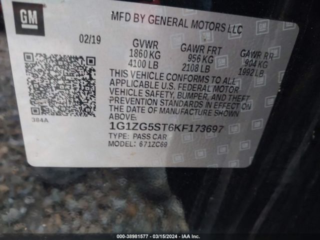 Photo 8 VIN: 1G1ZG5ST6KF173697 - CHEVROLET MALIBU 