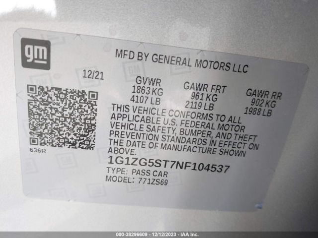 Photo 8 VIN: 1G1ZG5ST7NF104537 - CHEVROLET MALIBU 