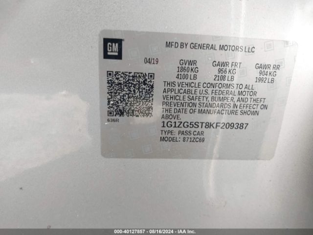 Photo 8 VIN: 1G1ZG5ST8KF209387 - CHEVROLET MALIBU 