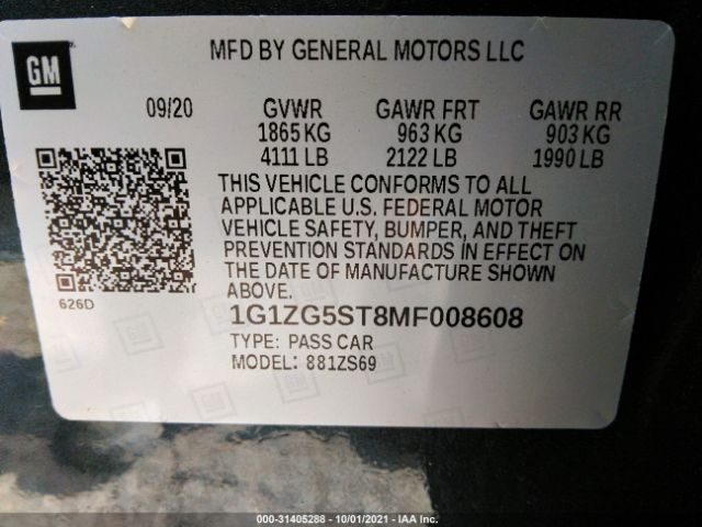 Photo 8 VIN: 1G1ZG5ST8MF008608 - CHEVROLET MALIBU 