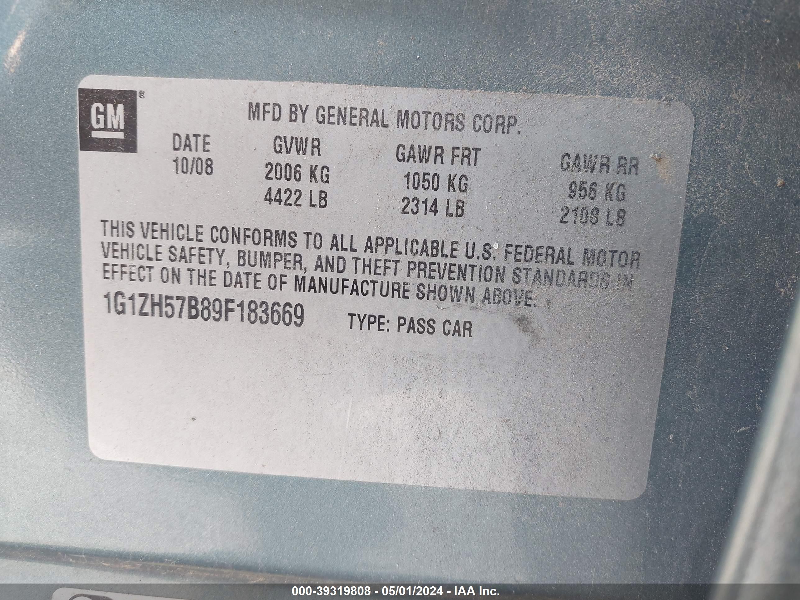 Photo 8 VIN: 1G1ZH57B89F183669 - CHEVROLET MALIBU 