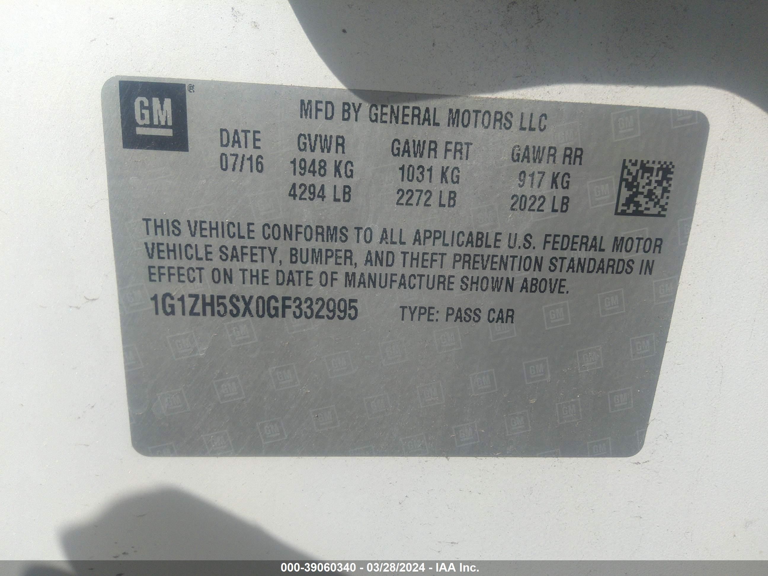 Photo 8 VIN: 1G1ZH5SX0GF332995 - CHEVROLET MALIBU 