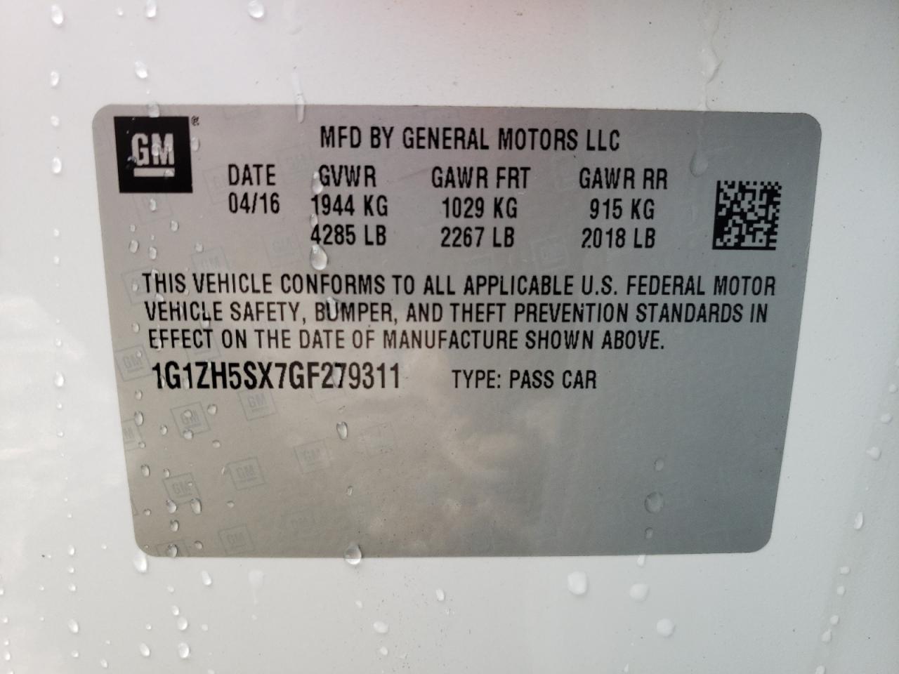 Photo 11 VIN: 1G1ZH5SX7GF279311 - CHEVROLET MALIBU 