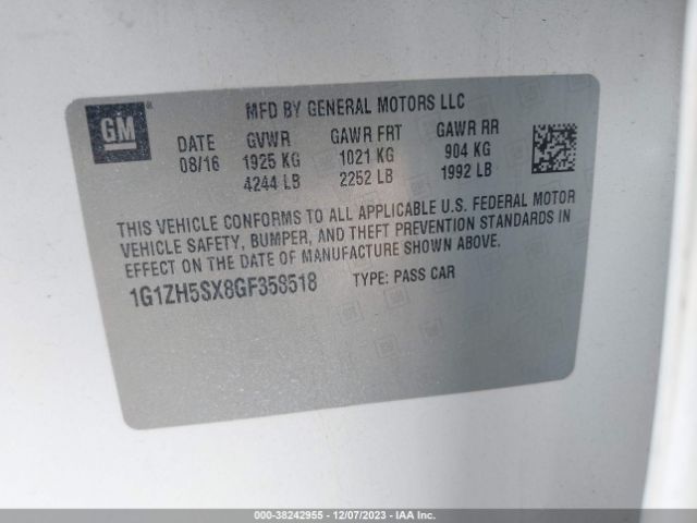 Photo 8 VIN: 1G1ZH5SX8GF358518 - CHEVROLET MALIBU 