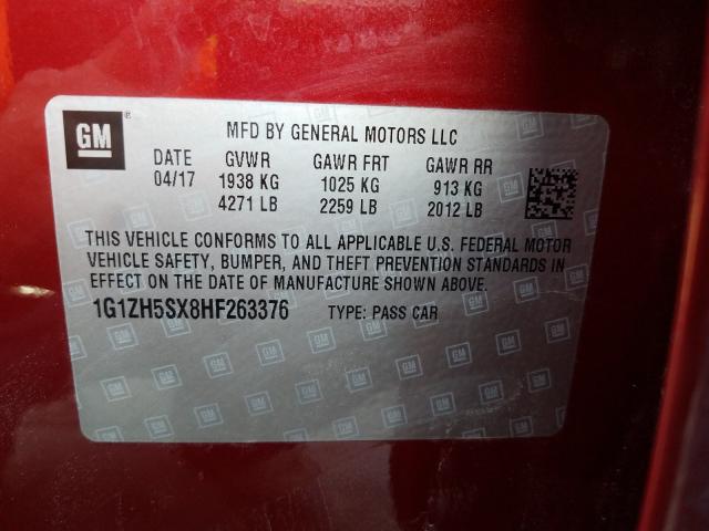 Photo 9 VIN: 1G1ZH5SX8HF263376 - CHEVROLET MALIBU LT 