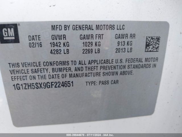 Photo 8 VIN: 1G1ZH5SX9GF224651 - CHEVROLET MALIBU 