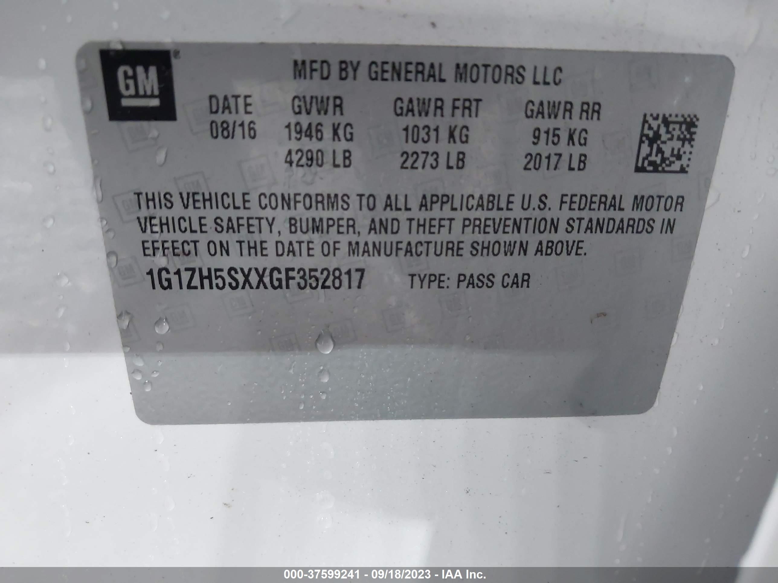 Photo 8 VIN: 1G1ZH5SXXGF352817 - CHEVROLET MALIBU 