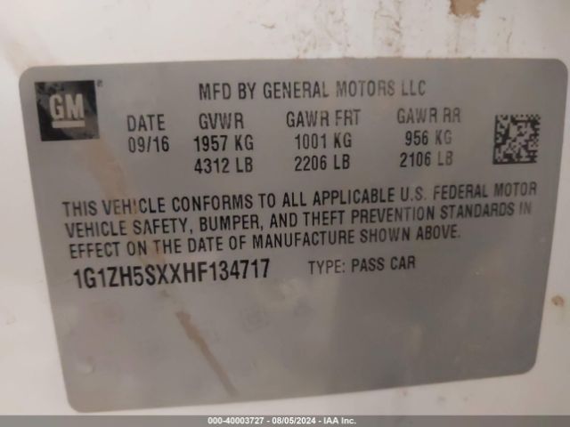 Photo 8 VIN: 1G1ZH5SXXHF134717 - CHEVROLET MALIBU 